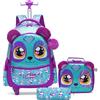 Egchescebo Zaino con Rotelle Bambina Trolley 17" Animale Zainetto Asilo Scuola Elementare Primaria 3PCS Borsa Pranzo Portamatite Media Carrello Ruote Valigia Ragazza per Rullo Valigia da Viaggio Viola