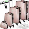tectake® Set di valigie rigide Cleo, 4 pezzi, Trolley M, L e XL, Beauty Case Impilabile, Rotelle Girevoli a 360°, Maniglia Telescopica Regolabile, Bilancia, Combinazione a 3 Cifre - Rosa Dorato