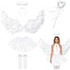 Yi'antai 6 pezzi Costume da Angelo Nero,Costume da Angelo da Donna,80cm Ali D'angelo,Adulto Angelo Diavolo Fata con Gonna TuTu, Angeli Alone e Bacchetta Magica,Calze Alte Al Ginocchio (Bianco)