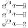 PreTTERY - Orecchini a perno in argento Sterling 925, ipoallergenici, con sfera rotonda, dimensioni: 3 mm, 4 mm, 5 mm e Argento, colore: Argento-3 paia 3mm, cod. PSME095a-33