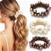 Reaky Elastici per capelli con perline, elastici per capelli con perle, supporto per coda di cavallo, accessori decorativi per capelli da donna (beige, marrone)