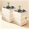 GXSDYYDS Comodino bianco, set da 2 pezzi, comodino con 3 cassetti, lucido, comodino a LED, moderno, con 3 luci, dimmerabile, sensore automatico e altoparlante Bluetooth, ricarica wireless, divano