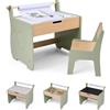 COSTWAY Set Tavolo e Sedia per Bambini 2 in 1 a Forma di Elefante, Verde | Scrivania e Sedia D'arte in Legno con Piano Rimovibile, Spazio di Archiviazione e Porta Rotolo di Carta per Aula e Cameretta