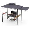 HOMASIS Gazebo per Barbecue con Tettoia Laterale, Pergolato da Giardino con Doppio Tetto, 2 Tavoli e Ganci, Pergola Addossata per Esterno, Gazebo per griglia/BBQ (Grigio Scuro, 318 x 153 x 250 cm)