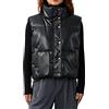 Owegvia Piumino leggero trapuntato da donna gilet vintage in ecopelle senza maniche giacca con cerniera abbottonata in piuma PU gilet cappotto, Nero , XL