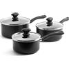 GreenChef Diamond Set di Casseruole in Ceramica Antiaderente a 3 Pezzi con Coperchi, 16cm/1.5L, 18cm/2.1L e 20cm/3.1L, Adatta all'induzione, Sicura in Forno fino a 160˚C, Lavastoviglie, Nero
