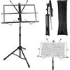 Elsrantor 2 in 1 Leggio Musicale Pieghevole Altezza Regolabile 70-140cm, Supporto per Libri da Tavolo, Porta Spartiti Musicali Stabile, con Borsa di Trasporto, per Bambini E Adulti, Nero