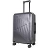 JLY Swirf - Valigia da viaggio media, grigio antracite, leggera, in PC+ABS, con ruote girevoli, portabicchieri e organizer interno per lunghi viaggi
