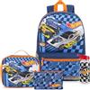 Get Trend Hot Wheels 4 Pezzi Zaino Ragazzo Set per Scuola con Borsa Termica Porta Pranzo, Borraccia 500 ml Senza BPA e Astuccio (Multi Hot Wheels)