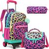 HTgroce Trolley Scuola Bambina Set 3 Pezzi Zaino Elementare con Carrello, Borsa per il Pranzo e Astuccio