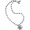 Handmade Generico Collana margherita all'uncinetto, collana floreale fatta a mano, collana con perla d'acqua dolce, gioiello romantico botanico