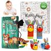 Kiddlybby - Cofanetto Sensoriale Neonato 0-12 Mesi con Libro attività in Stoffa e Sonagli - Giocattolo Educativo Montessori per Bambino o Bambina - Regalo Baby Shower