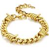 Bandmax Bracciale Uomo a Catena Cubana di Spine in Acciaio Inossidabile, Braccialetto Oro HipHop Punk Rock, Larghezza 9MM Grosso Catenine Accessori