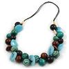 Avalaya Collana in corda di cotone nero con perline in resina e perline in stile grosso (azzurro/verde acqua/marrone/nero) - 72 cm L/185 g