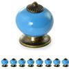 Ganzoo manopole per mobili in porcellana ceramica, set 8 blu, Ø 32mm, profondità 23mm, finitura lucida, stile vintage shabby chic landhaus antik, ideali per cassetti, ante armadio, sideboard e cucina