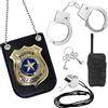 RAFIYU Manette Giocattolo Bambini, Accessori costume polizia, Set di accessori della polizia, Police Manette con Chiavi, Distintivo Polizia, Set Manette Giocattolo Bambini per Cosplay e Carnevale