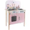 Leomark cucina per bambini in legno, giocattolo per bambini, gioco con accessori dai 3 anni, forno, lavello, orologio, pentole, cucine per Chef, Menfi colore Rosa 60x29,5x81(A) cm