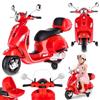 sun baby Moto elettrica per bambini Vespa, Motocicletta con ruote e sedile in plastica, bagagliaio, lettore MP3, presa AUX USD MicroSD (Rosso)