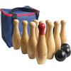 JacJoe All Pro Gioco da bowling in legno, bottiglie da lancio all'aperto, gioco da prato per la famiglia, set da gioco con borsa per il trasporto (H 26 cm, 10 perni+3 palline)