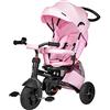 HyperMotion Passeggino Triciclo Evolutivo per Bambini 12 Mesi - 5 Anni, Bicicletta con Sedile Girevole e Ruote Gonfiabili, Portata 25 kg, Pieghevole con Parapioggia, Ideale per Parco e Giardino - Pink