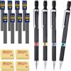 JIANTA Set di Matita Meccanica, 4 Pezzi Matite Automatiche, Portamine in Plastica Portamine Ricariche Matita 0,3/0,5/0,7/0,9 mm, Matite Meccaniche con 96pcs Matita Mina e 4 Gomma, Nero