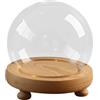 LOVIVER Campana rotonda in vetro trasparente, contenitore decorativo a cupola con base in legno, contenitore per sfere di neve per figure, fiore ricordo, Diametro 10 Cm