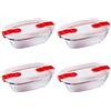 Pyrex Pirofila rettangolare classica in vetro con coperchio ventilato, adatta al microonde, 1,1 l, colore rosso (confezione da 4)