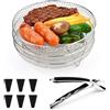 LPAMABA 3 Griglie per Friggitrici Ad Aria in Acciaio Inox 304, Cestelli Disidratazione Impilabili, Griglia Barbecue Rotonda 20CM con 6 piedini e 1 Clip Antiscottatura per Forni, Microonde