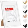 HIMEETIME® 1x Cornice per foto-A4 21x29.7cm,legno di ayous,Bianco,Passepartout 15X21cm,Cornice per foto 21x30 medie con vetro artificiale infrangibile-Montaggio a parete o esposizione da tavolo