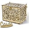 Jolik Grande Scatola per Buste Matrimonio con Serratura, Vintage Porta Buste di Carte di Nozze in Legno, Regalo per Ricevimento, Anniversario, Feste (Giallo)