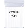 huruirui Bustine Trasparenti Richiudibili Grande 30x40cm 100pcs Sacchetti Trasparenti Buste Plastica Richiudibili Borsa con Chiusura a Cerniera Sacchetti Ermetica Applicano Deposito di Abbigliamento