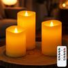Bryxidor Candele LED con temporizzazione sfarfallante e stoppino mobile in vera cera, Telecomando senza fiamma Confezione da 3 batterie elettriche Avorio 7,5 cm x 10 12,5 15 cm