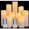Hausware Set di 9 Candele senza fiamma, 10,2 cm 12,7 cm 15,2 cm 17,8 cm 20,3 cm 22,9 cm funzionamento a batteria, per esterni luci LED candele con telecomando e timer (avorio)