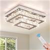 Finktonglan Plafoniera LED Cristallo Moderna Dimmerabile con Telecomando - Lampada da Soffitto Rettangolare Elegante in Acciaio Inox per Soggiorno, Sala da Pranzo, Camera da Letto
