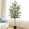 KAMIER Ulivo artificiale da 1,8 m, ulivo finto con tronco naturale realistico, foglie e frutti realistici, grande ulivo da interno con robusta fioriera nera, ulivo finto per la decorazione della casa e del