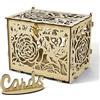 Jolik Grande Scatola di Carte di Nozze in Legno, Vintage Box Porta Buste per Matrimonio con Serratura per Anniversario, Laurea, Baby Shower (Giallo)