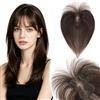 Silk-co Hair Topper Donna Capelli Veri Umani Extension Toupet Clip con Frangia Fatto a Mano Base 8x11cm, 30 cm 16g, Marrone Scuro