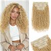 Sofeiyan 5 Pezzi Curly Extension Capelli a Clip,40 cm Kinky Clip In Estensioni per Infoltire i Capelli, Posticci Clip-on Ricci in Stile Afro per Donne,Biondo Caldo