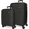 MOVOM Joumma Movom Galaxy Set di Valigie Nero 55/68 cm Rigido ABS Lucchetto a Combinazione Integrato 111L 6.5kg 4 Doppie Ruote Estensibile Bagaglio a Mano