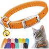 CollarDirect Collare per gatti in pelle, collare di sicurezza per gatti con cinturino elastico, collare per gattino per gatto con campana Nero Blu Rosso Arancione Verde lime (Neck Fit 9-11, Orange)