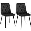 CLP Sedia da Pranzo Set di 2 Clairton, Sedia Imbottita con Rivestimento Trapuntato, Struttura in Metallo Nero, Supporto Fino a 150 kg, Colore:Nero, Materiale:Velluto