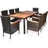 LIFEZEAL Set da tavolo e 8 sedie da giardino in rattan, set da pranzo in vimini, poltrone da esterno con cuscini rimovibili e tavolo in legno di acacia, mobili per patio terrazza (marrone+9 pezzi)