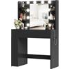 Devoko Toeletta Trucco con Luci LED 3 con Luminosità Regolabile,Tavolo da Trucco con Specchio, Ripiani Regolabili, 2 Cassetti, in Legno,Moderno (Lampadina a sfera nera, 90cm)