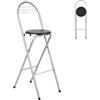 GOKHOMX Sgabello da bar pieghevole con schienale, altezza seduta 75 cm, sgabello alto pieghevole portatile, sedia da bar pieghevole, per cucina balcone bistrot esterno, senza montaggio, nero e argento