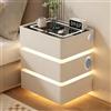 GXSDYYDS Comodino con presa e LED, comodino moderno bianco sospeso con funzione di ricarica, 3 cassetti, luce a 3 colori, altoparlante Bluetooth, 2USB&1 tipo C, tavolino per soggiorno, camera da letto