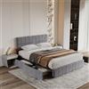 BRILVERDE Letto imbottito 160x200 con Contenitore, letto matrimoniale con con testiera, struttura letto con rete a doghe, Velluto (Grigio, 160 x 200 cm)
