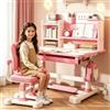 Mehisir Set scrivania e sedia per bambini, regolabile in altezza a 50 gradi, con scrivania da lavoro da 80 cm, divisorio scientifico, cassetto, libreria, ideale per rosa