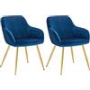 WOLTU Set di 2 Sedie per Sala da Pranzo Imbottita, Poltroncina in Velluto,Sedia da Cucina con Braccioli e Schienale, Gambe in Metallo, moderne, Blu,