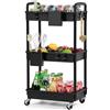 FoiiLiio Carrello Cucina a 3 Ripiani,Carrello portaoggetti,Carrellino con Ruote Portatutto con 2 Piccoli Organizzatori,Stoccaggio Carrello,Portaoggetti Multifunzionale per Bagno,Ufficio,Nero