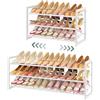 FAVOOSTY Scarpiera a 3 Livelli in Metallo, Allungabile 74.5-105.5 cm,Metallo,Regolabile, Salvaspazio, Portascarpe Robusto per Ingresso, Camera da Letto,Bianco